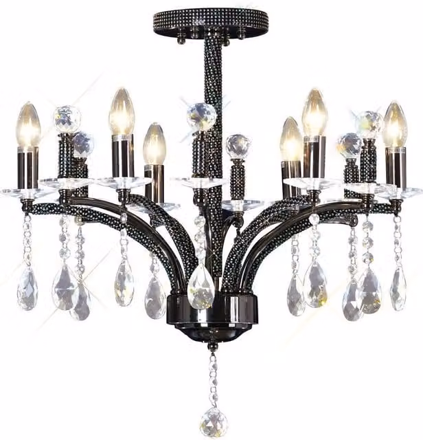 Netlighting Fiore 6 Light Semi Flush Ceiling Pendant in Black Chrome and Crystal – 1