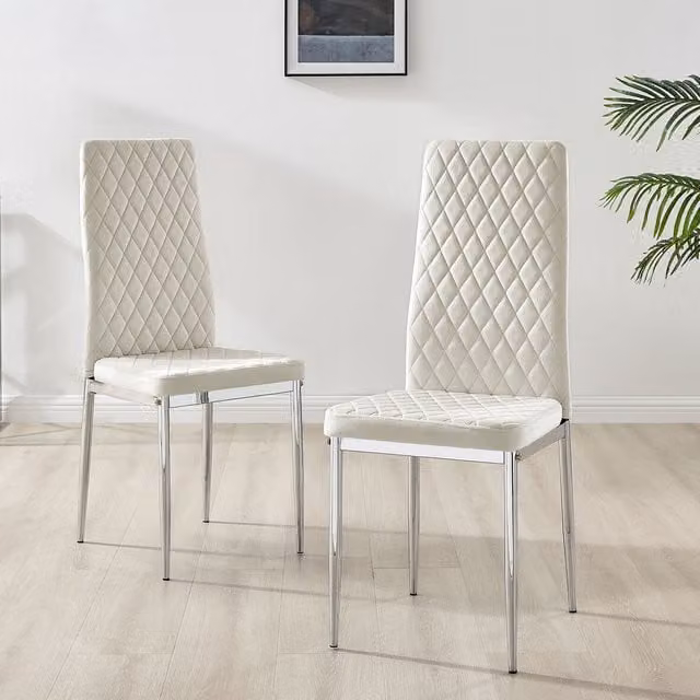 FurnitureboxUK Set of 4 Milan Velvet Dining Chairs in Cream with Silver Legs