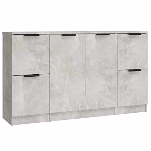 vidaXL Set of 3 Concrete Grey Sideboards and Storage Cabinets in Engineered Wood – 1