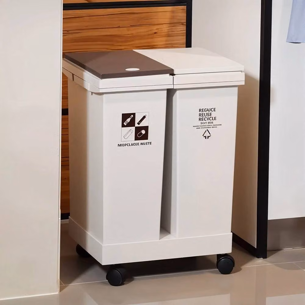 Kelvenix 40L Dual Mobile Recycling Bins with Flip Lid in White – 2