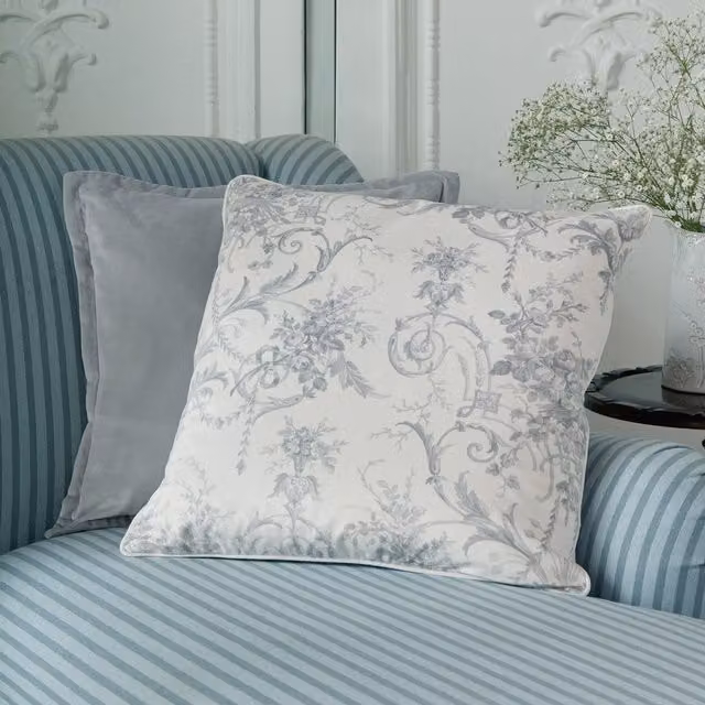 Laura Ashley Tuileries Square Velvet Filled Cushion in Dark Dove Grey, W/D/H: 50 x 50 x 50 cm