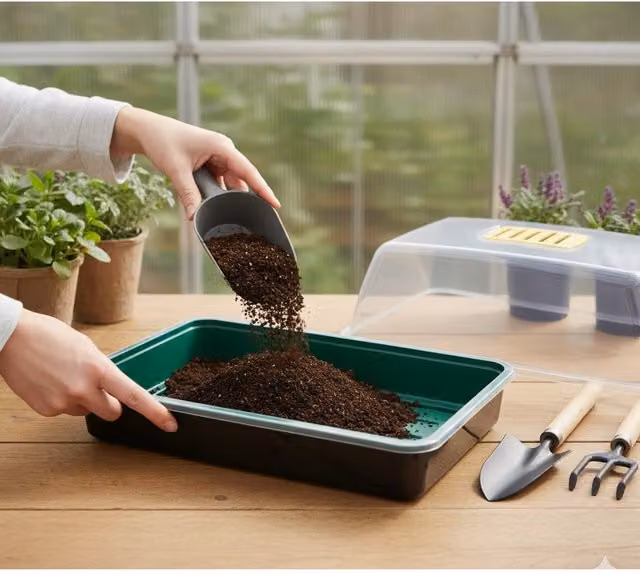 Whitefurze Seed Tray Propagator Set with Gravel Tray and Vented Cover, Clear, Green and Black, Width: 38 cm