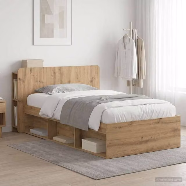 Berkfield Home Artisan Oak Bed Frame with Storage Drawers, Brown, W/D/H: 90 x 200 x 80 cm