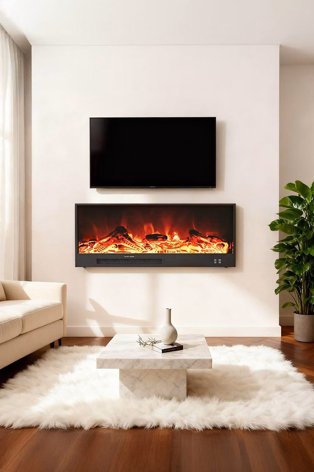 H&O Direct Black Wall-Mounted Recessed Electric Fireplace with App Control – 2