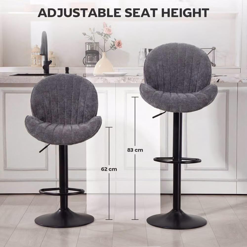 HOMCOM Set of 2 Modern Grey Fabric Swivel Counter Height Bar Stools – 5