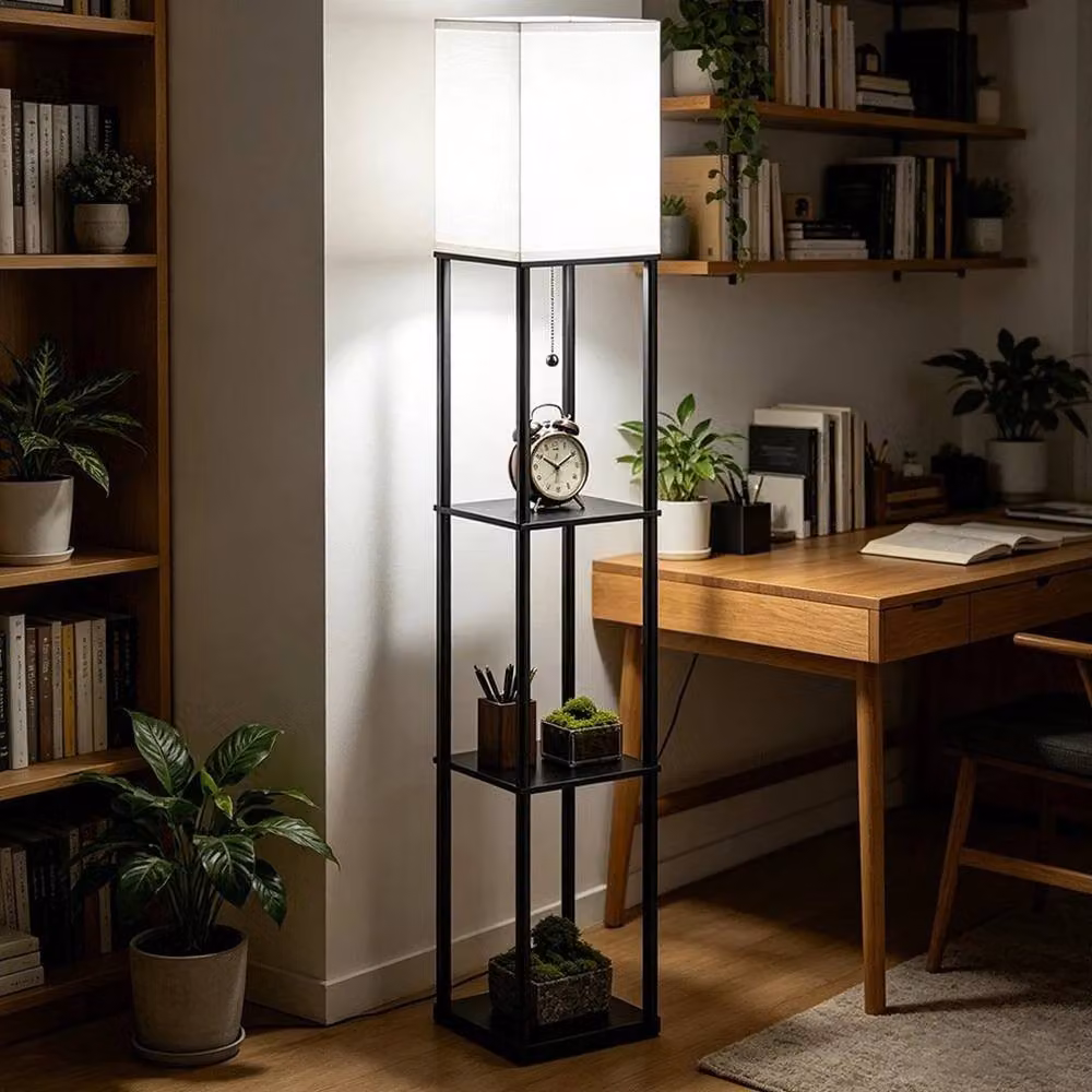 FORGEVIO Modern Corner Floor Lamp with Shelves in Black – 2