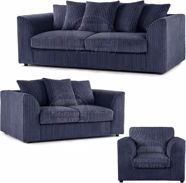 Furnishings For Less UK Luxor 3 Piece Fabric Sofa Suite in Navy Blue with Scatter Back Cushions – 1