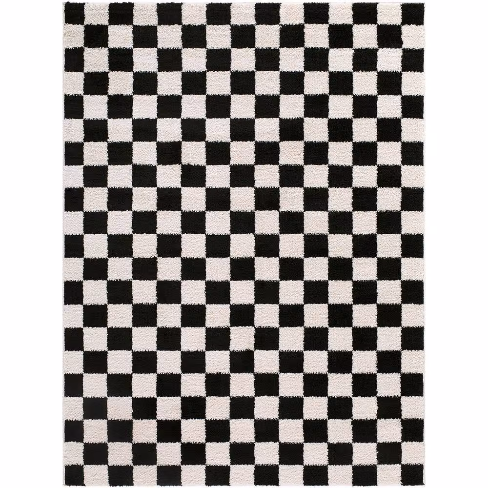 Livabliss Fossay Black Checkered Shag Washable Rug W: 160 cm, D: 215 cm – 2