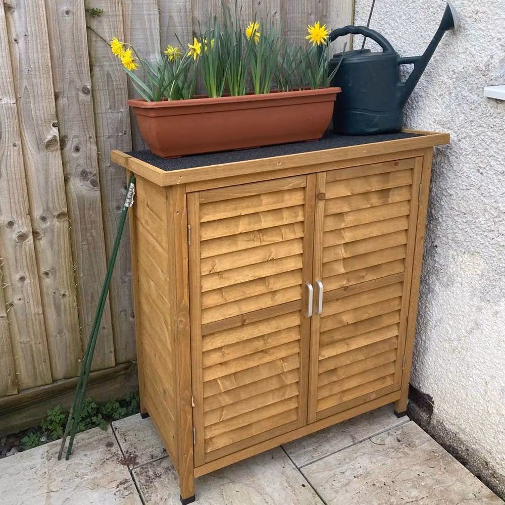 Hinsinc Small Wooden Outdoor Garden Storage Shed in Brown with Pent Roof and Double Doors, W/D/H: 96.5 x 87.0 x 46.5 cm – 3