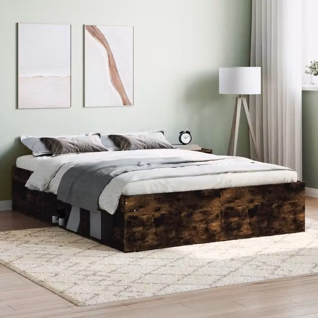Berkfield Home Smoked Oak Double Bed Frame in Brown, W: 135 cm, L: 190 cm