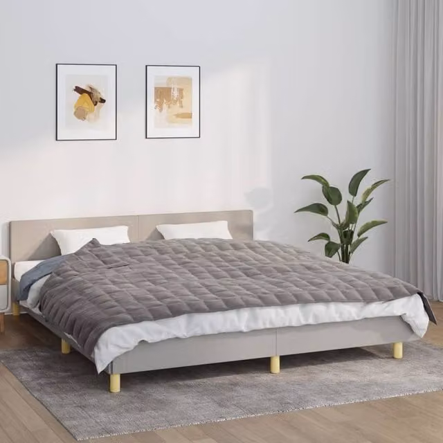 Berkfield Home Grey Weighted Blanket with Glass Beads, W: 155 cm, D: 220 cm, 7 kg