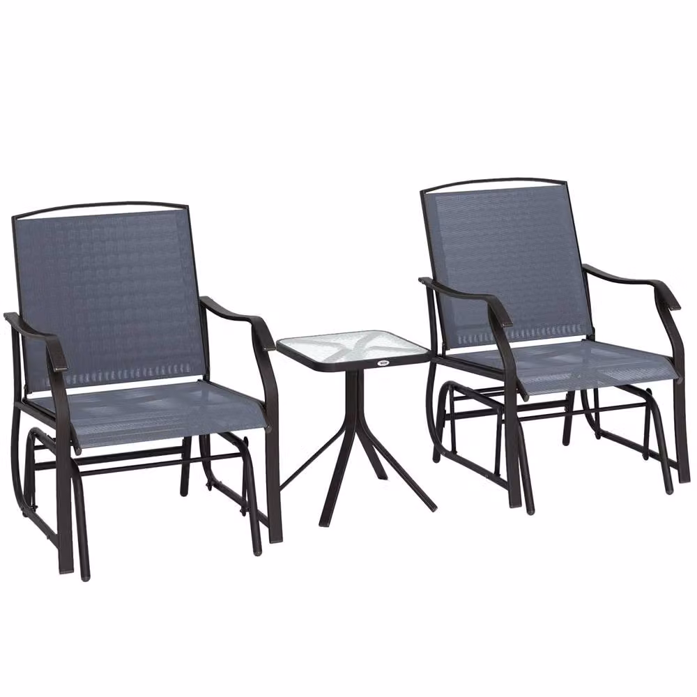 Wyld Haus Banafa 3 Piece Outdoor Glider Bistro Set with Grey Textilene Chairs and Glass Top Table – 2