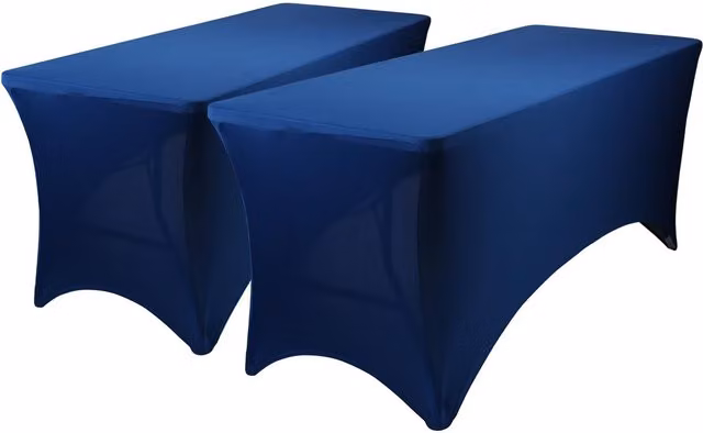 Harbour Housewares Rectangular Spandex Fitted Tablecloths, Blue, Pack of 2 – 4