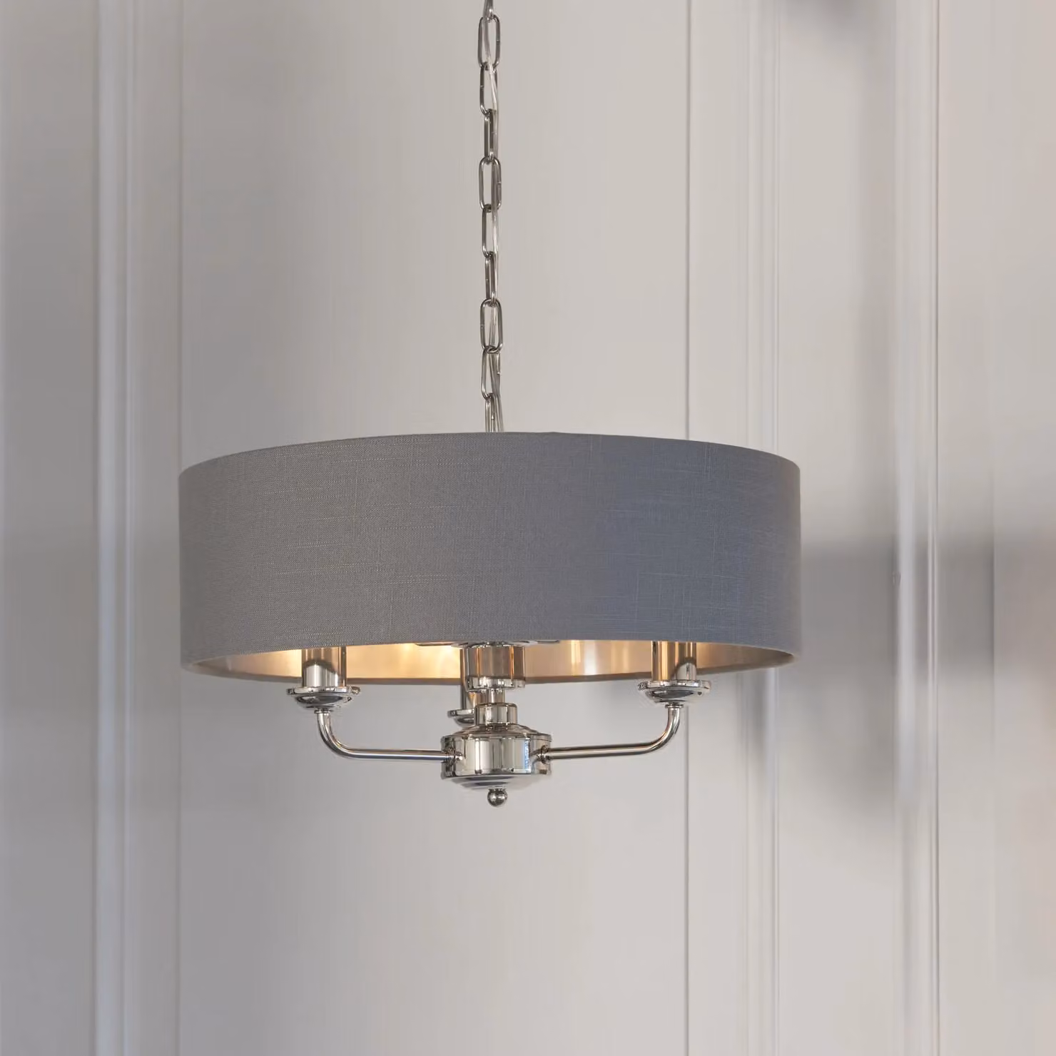 Loops Ceiling Pendant Light in Silver and Grey Fabric – 2