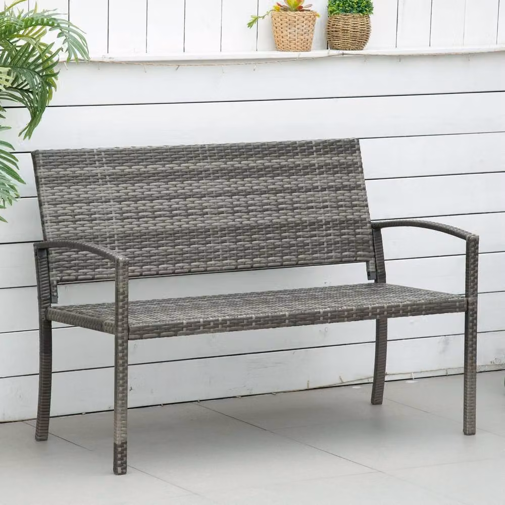 Wyld Haus Mata Grey PE Rattan 2 Seater Garden Bench with Armrests – 3