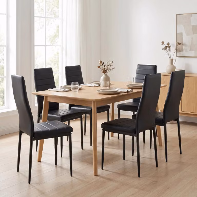 DHS Set of 6 Modern PU Leather Dining Chairs in Black with Metal Legs