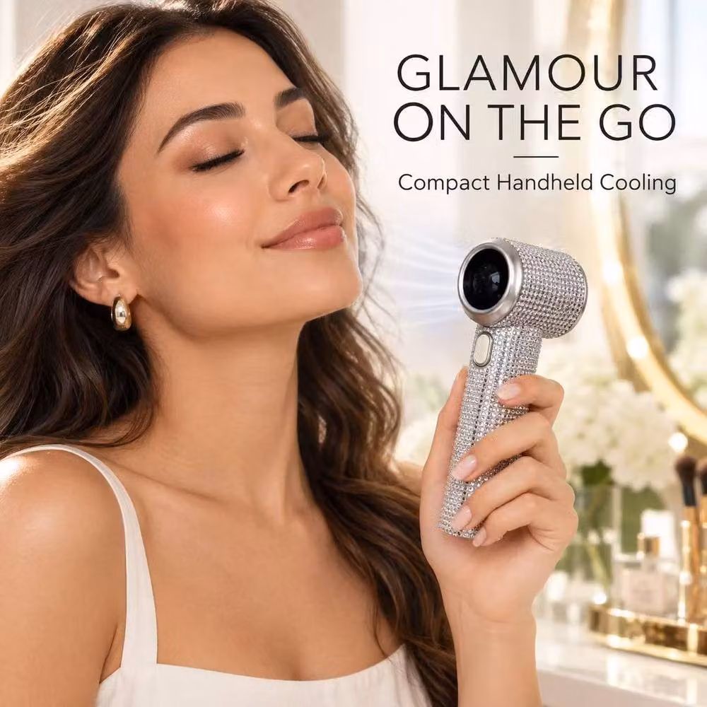 BluCore Silver Sparkling Rhinestone Rechargeable Handheld Mini Fan – 2