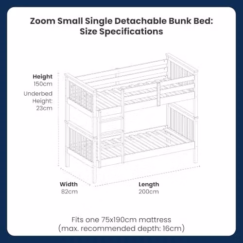 Flair Furnishings Zoom Two-Level Detachable Bunk Bed for Children in White Solid Pine Wood, W/D/H: 80 x 200 cm – 2