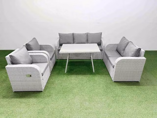 Fimous Outdoor Rectangular Dining Table and Sofa Set in Light Grey