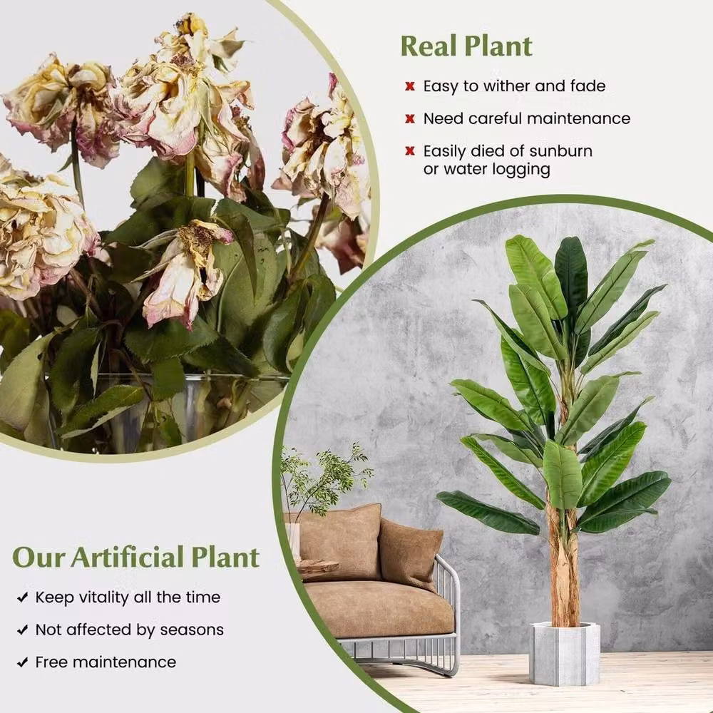 NESTLUNE Green Fake Banana Tree with 27 Large Leaves – 4