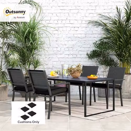 Outsunny Set of 4 Water Repellent Square Outdoor Seat Cushions in Black with Foam Filling and Tie Cords – 2