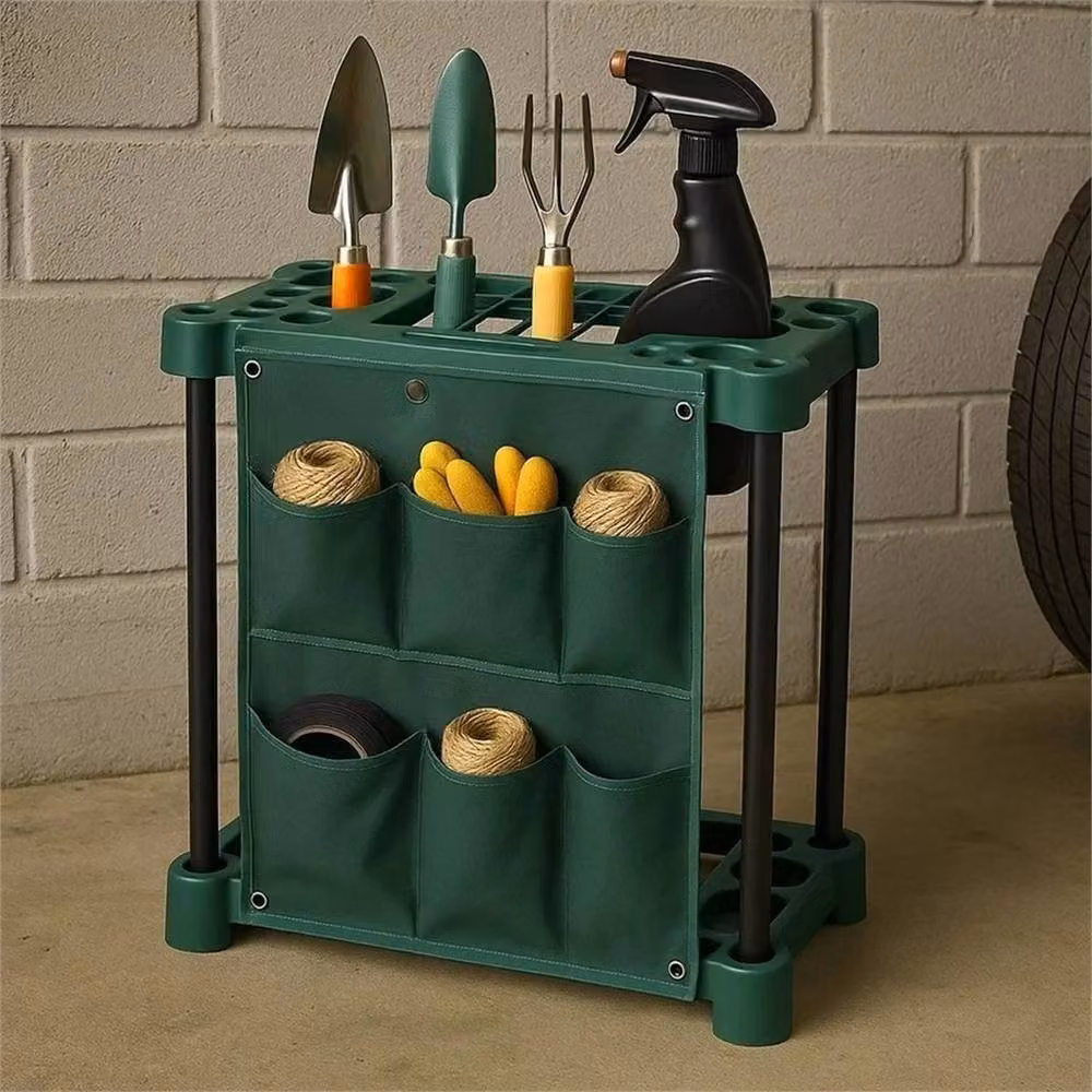 SPETLEK 2-Tier Green Garden Tool Holder Stand for Outdoor Equipment Storage, W: 60 cm – 5