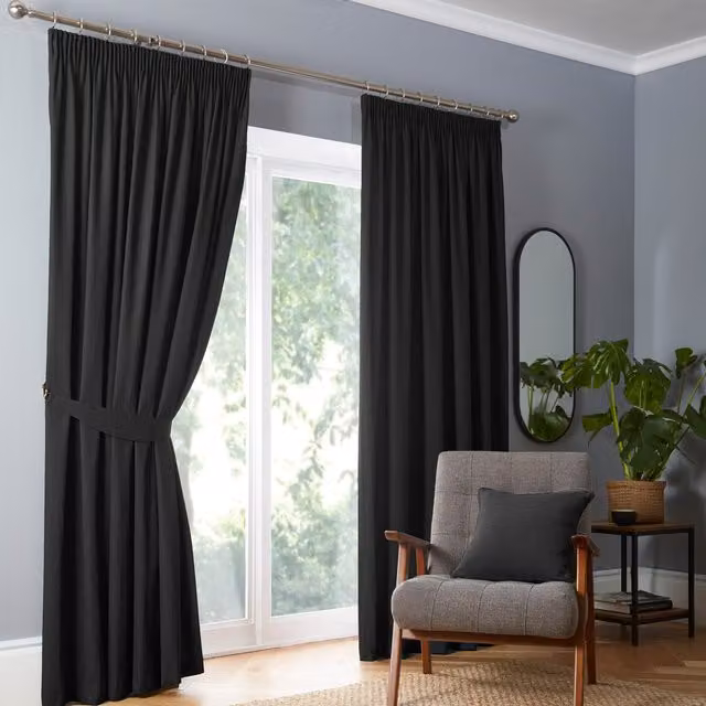 Fusion Dijon Blackout and Thermal Insulating Cotton Fabric Curtains in Black