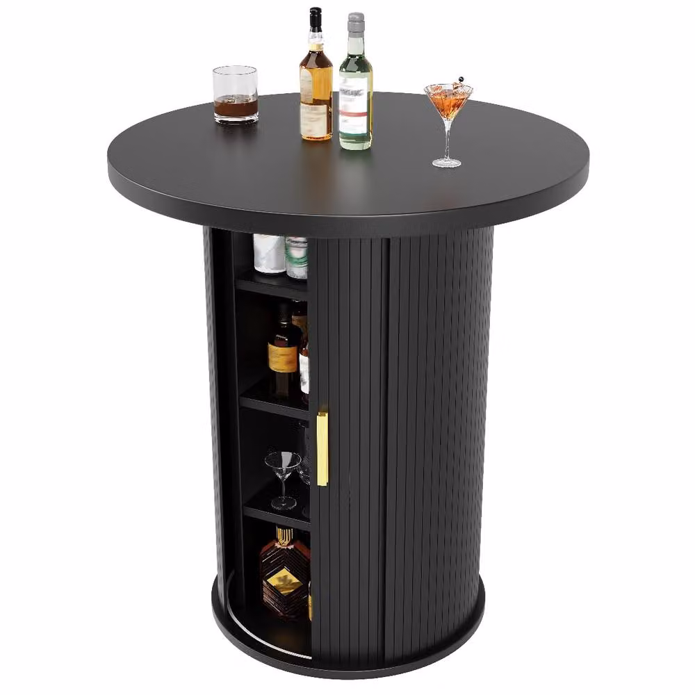 Rolipo Round Bar Table with Storage Cabinet in Black, Height: 92 cm – 3