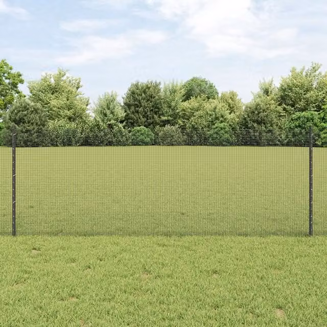 Berkfield Home Grey Steel Welded Wire Fence with 22 U-Profile In-Ground Posts, 0.8 x 50 m – 1