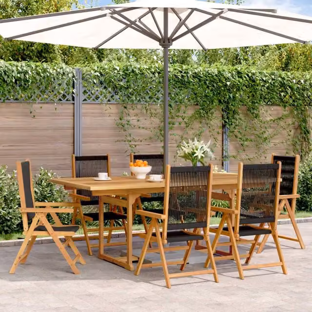 Berkfield Home 7 Piece Garden Dining Set in Black Polypropylene and Acacia Wood