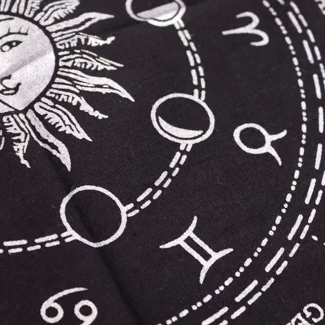 KDMK Esoteric Horoscope Fringed Altar Cloth for Ritual Meditation in Black