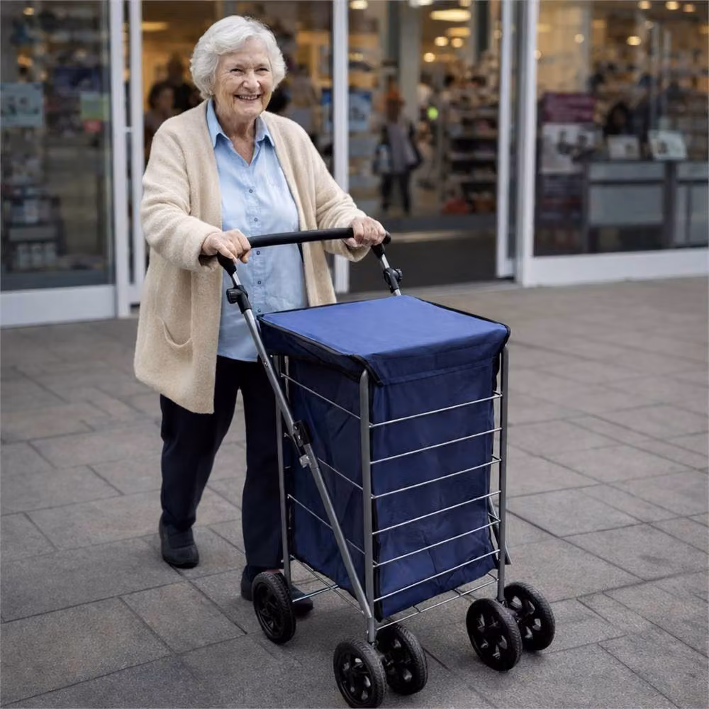 SPETLEK 6 Wheel Folding Shopping Trolley Cart in Navy Blue – 5