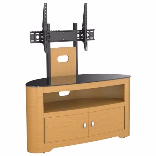 AVF Blenheim Curved Wood TV Stand with Universal VESA Mount, Oak and Black Glass, Width: 100 cm – 1