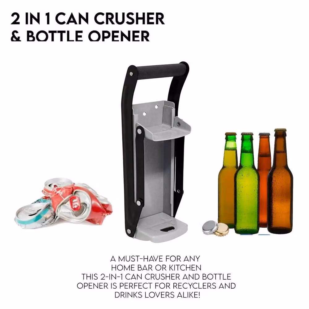 FLAVORA Wall Mounted Metal Can Crusher with Opener in Grey – 5