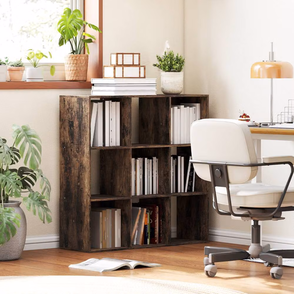 STILVORA Freestanding Storage Shelf with 9 Open Cubes in Rustic Brown – 2
