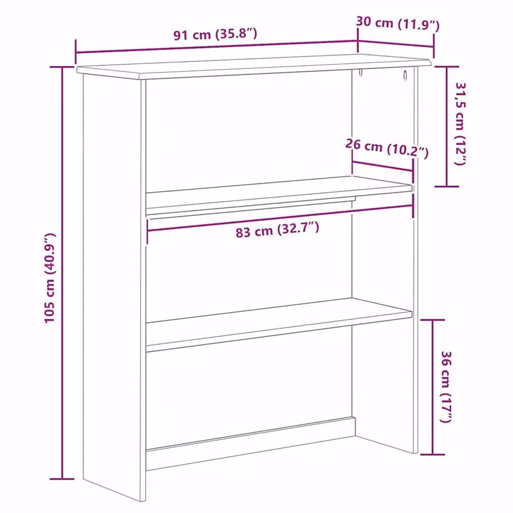 Berkfield Home ASKIM Solid Wood Pine Hutch in Brown, W/D/H: 91 x 30 x 104 cm – 3