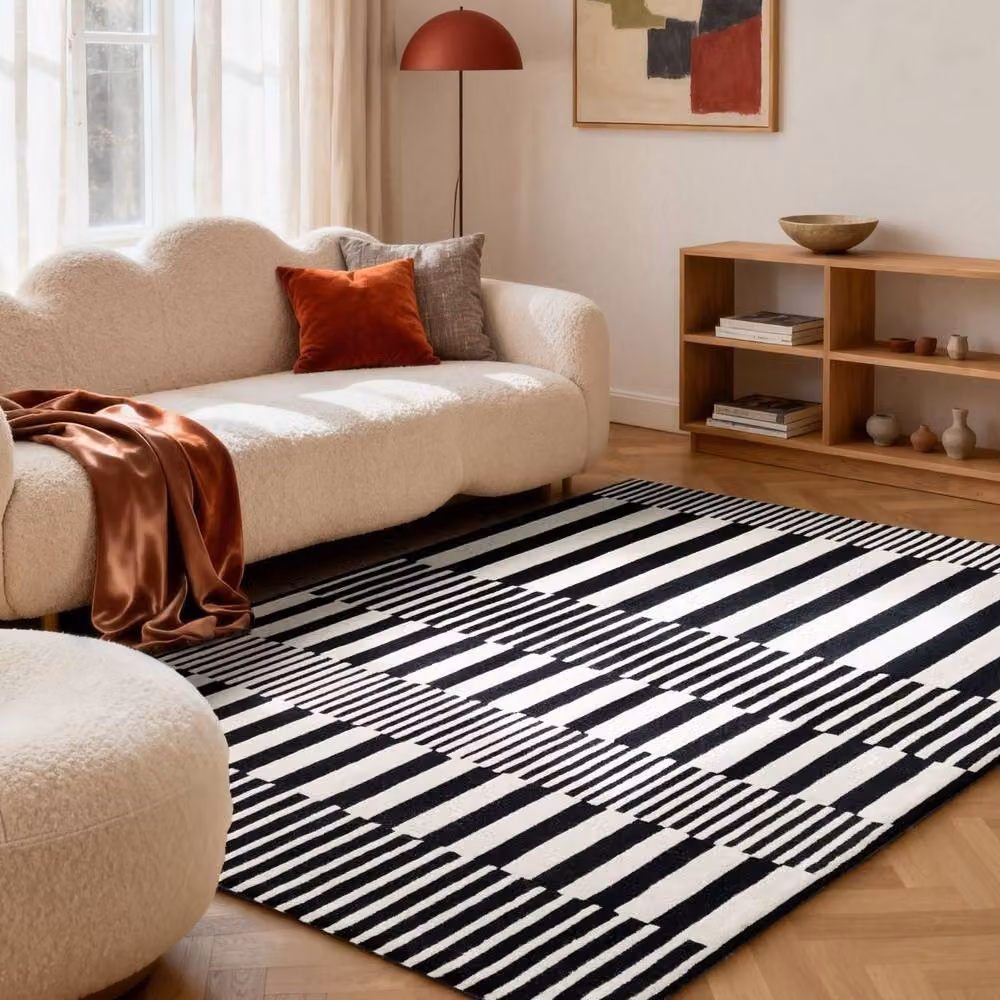 Ted Baker Stryve Geometric Woollen Living Room Rug in Black and White, W: 160 cm, D: 230 cm – 3
