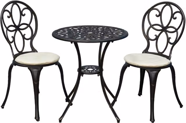 SHG Rayleigh Cast Aluminium Bistro Set with Cushions in Antique Bronze