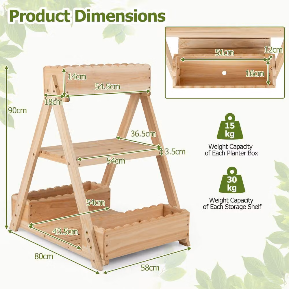 Costway 3-Tier Wooden Raised Garden Bed with 3 Planter Boxes in Natural Brown – 2