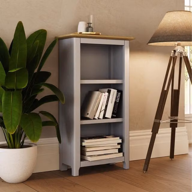 FWStyle 3 Tier Painted Bookcase with Natural Oak Top in Grey