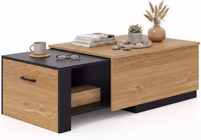 Costway Modern Rectangular Extendable Wooden Coffee Table in Brown
