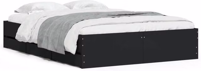 Berkfield Home Modern Small Double Bed Frame with Drawers, Black, W/D/H: 120 x 190 x 33 cm – 1