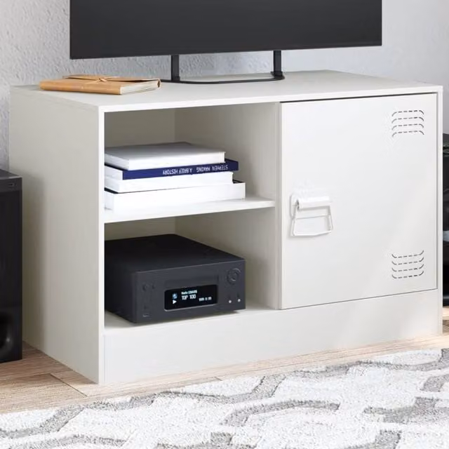 Berkfield Home White Metal TV Cabinet with Hinged Doors and Internal Shelves W/D/H: 67 x 39 x 44 cm – 1