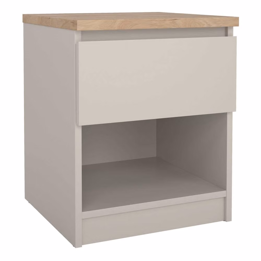 Wyld Haus Budapest Bedside Table in Cream and Natural Oak Effect with 1 Drawer and 1 Shelf – 2