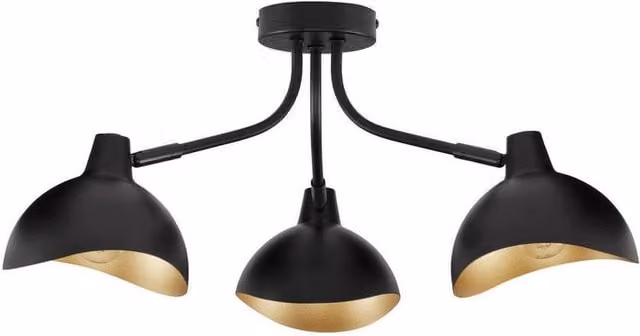 Nova Luce Geti Long Multi Arm Semi Flush Ceiling Lamp in Matt Black and Gold/Brass with E14 Base