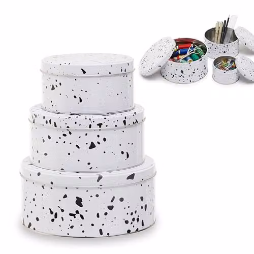 Orsina Set of 3 Airtight Metal Cake Storage Tins, Nestable and Stackable, White and Black – 1