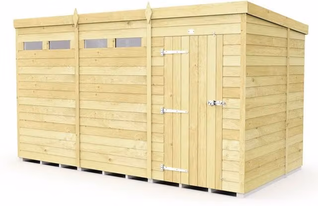 Buttercup Farm Pent Security Wood Shed with Single Door, Brown, L178 x W358 x H201 cm – 1