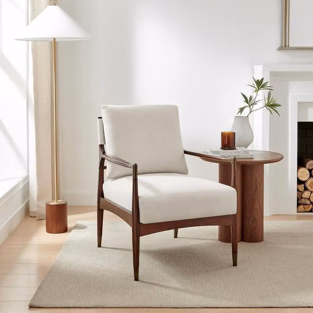 FurnitureboxUK Delia Mid Century Modern Accent Chair in Beige Fabric