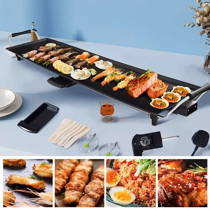 Costway Electric Teppanyaki Tabletop Grill in Black with 2000W Non-Stick Griddle and Adjustable Thermostat, W: 48 cm, D: 27 cm – 3