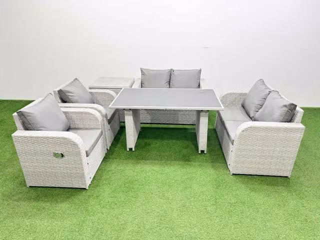 Fimous 6 Piece Modern Patio Garden Furniture Set with Cushions and Side Table in Light Grey